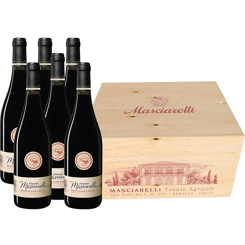 2021 Gianni Masciarelli Montepulciano d’Abruzzo Holzkiste mit 6 Flaschen 0,75l 4.5L