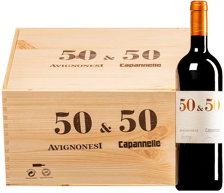 “50 & 50” Rosso Toscana IGT 2021 · 6 Flaschen in Original-Holzkiste