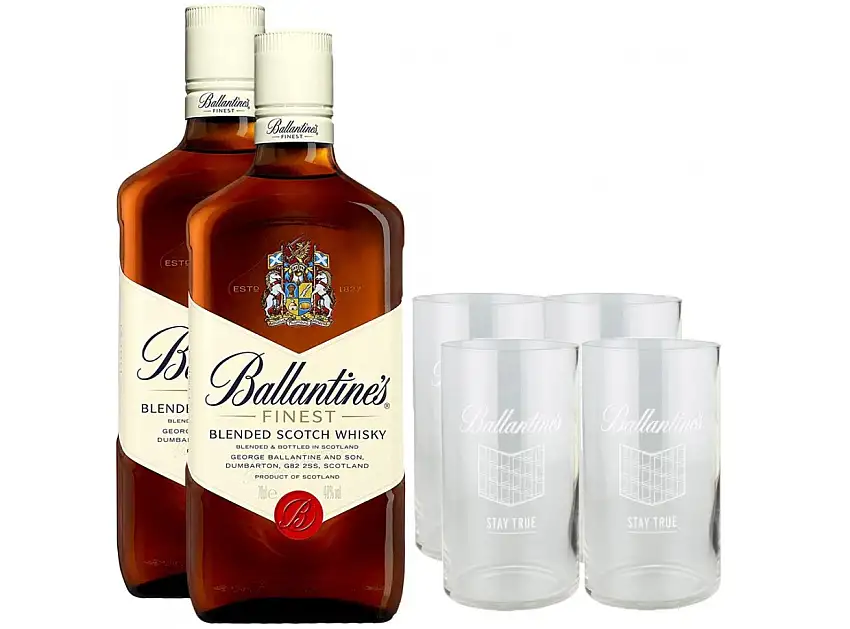 Estuche 2 Ballantine's + 4 Vasos