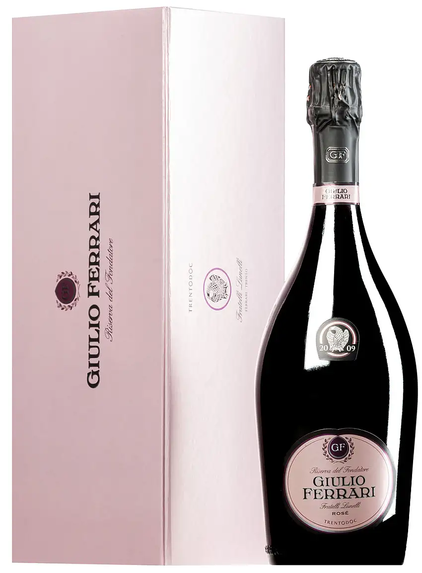 “Riserva del Fondatore Giulio Ferrari” Metodo Classico Rosé Trento DOC 2009 extra brut · in Geschenkkarton