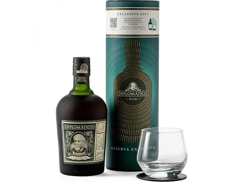 Ron Diplomatico Rva Esclusiva Canister posavasos piel and glass