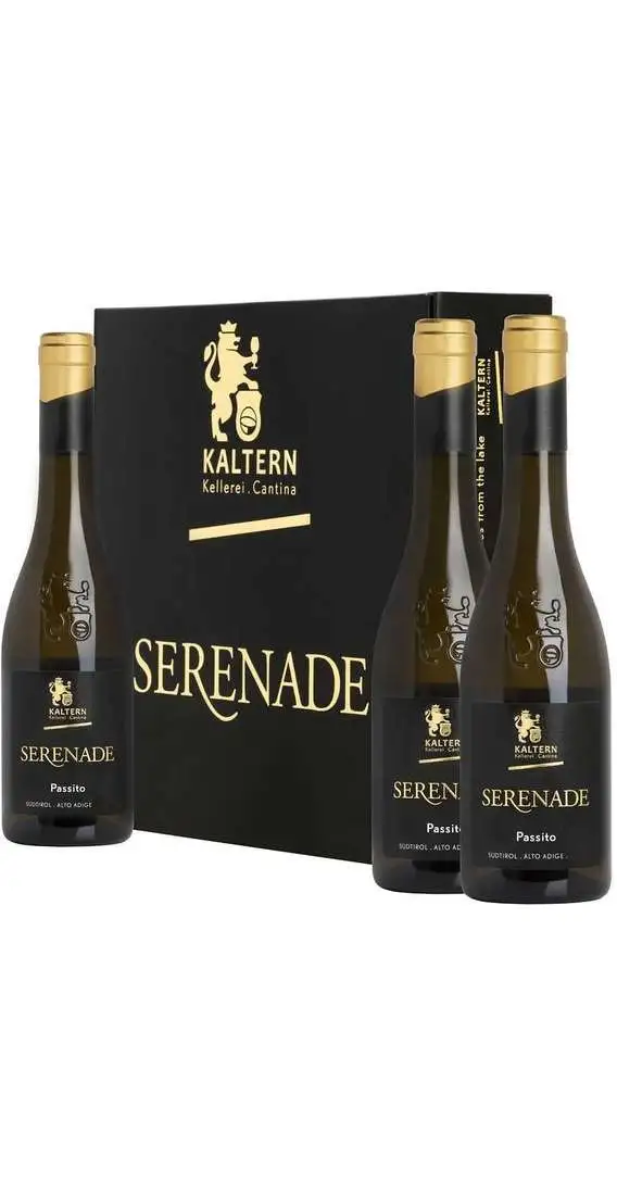 Packung mit 3 Passito Moscato Giallo „Quintessenz“ DOC verpackt CALDARO - KELLEREI KALTERN