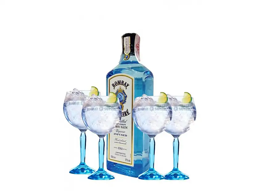 Pack 2 Botellas Bombay Sapphire Mas 4 Copas Gin Tonic Exclusivas