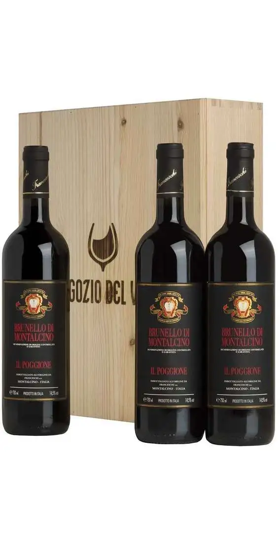 Vertikaler Brunello Montalcino 2013 - 2014 - 2016 in Holzkiste Il Poggione